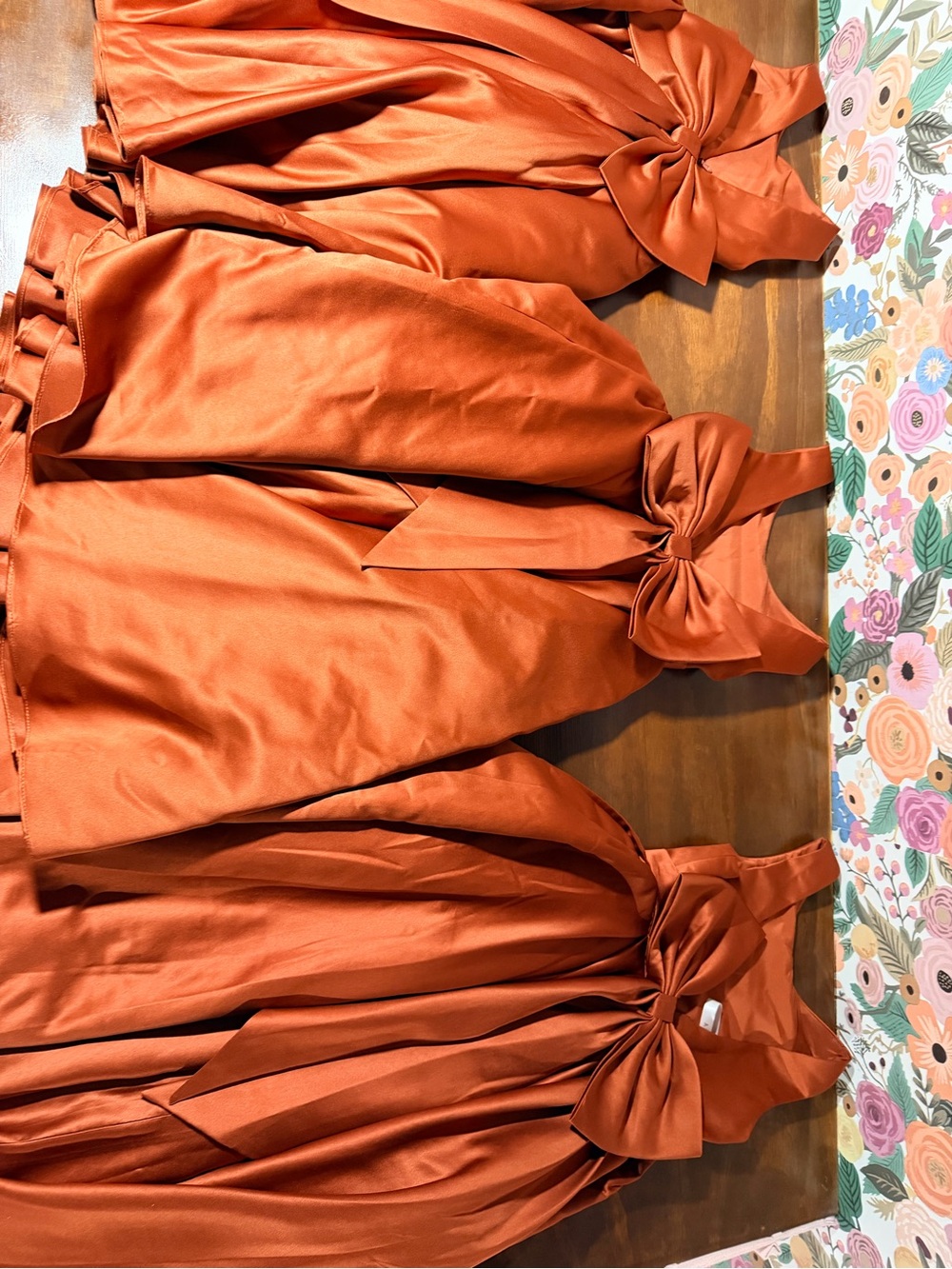 Azazie Burnt Orange Satin A-Line Skirt with Bow Accent flower girl dress